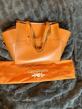 Cavalcanti Orange Leather Tote Bag with Double Handles